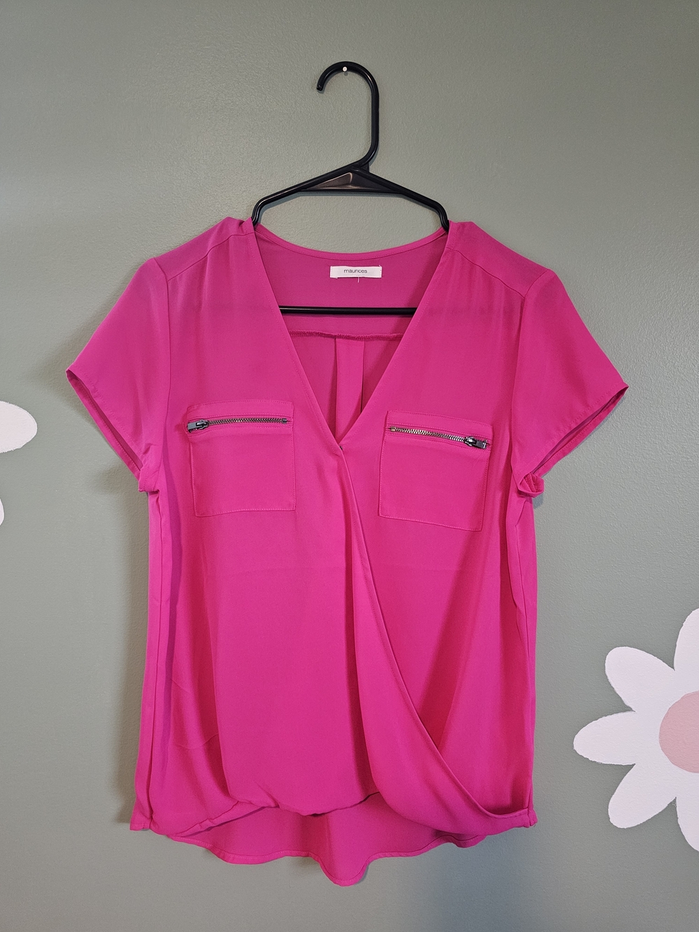 Maurices Fuchsia Short-Sleeve Blouse with Zip Pockets